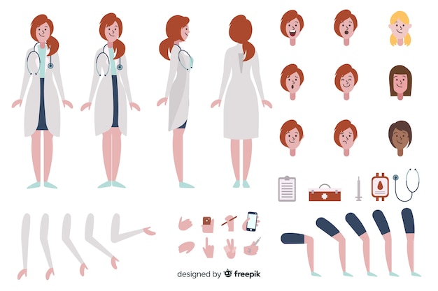 Modello di personaggio dei cartoni animati donna medico