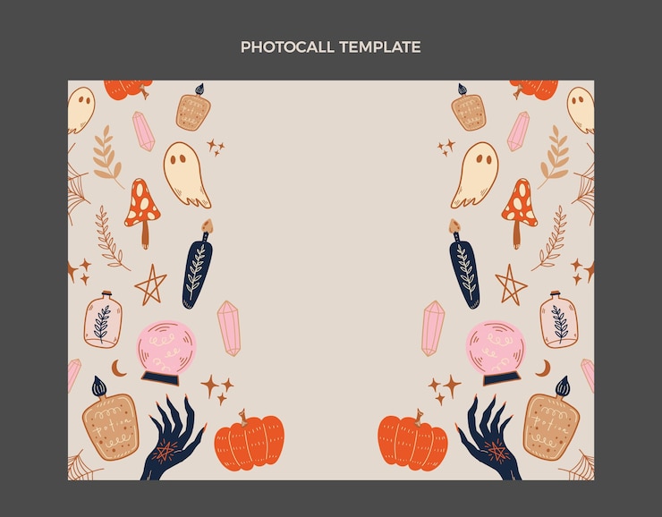 Vettore gratuito modello di photocall di halloween disegnato a mano