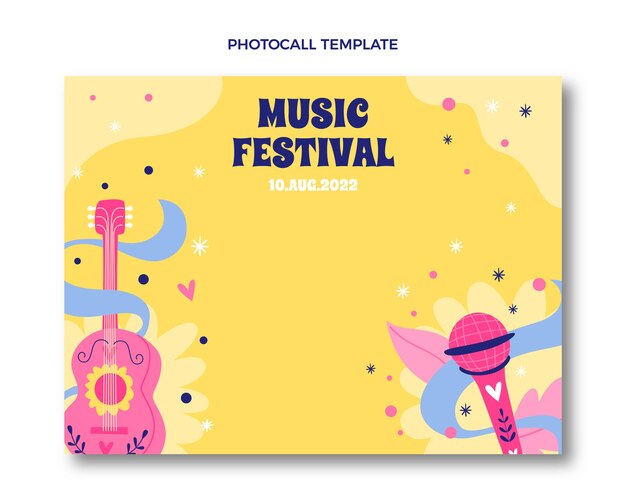 Modello di photocall festival musicale colorato disegnato a mano