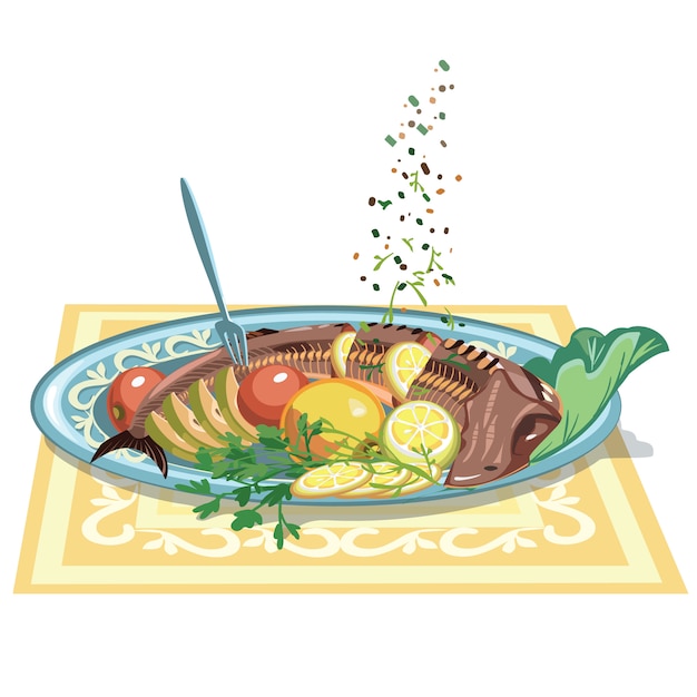 Modello di piatto di pesce festivo disegnato a mano