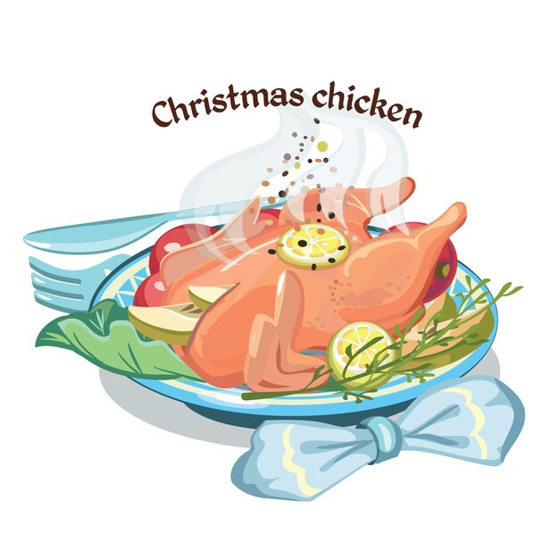 Modello di pollo fritto di Natale di schizzo colorato