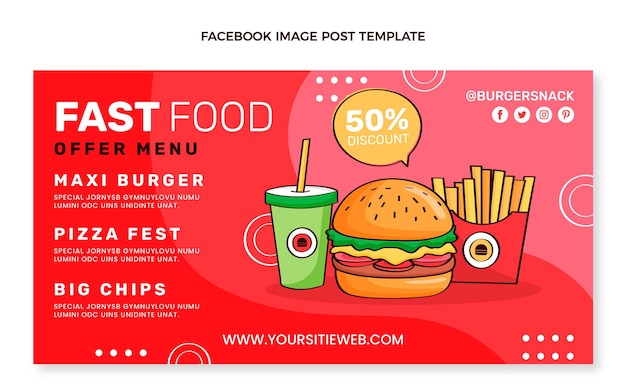 Modello di post di facebook di cibo disegnato a mano