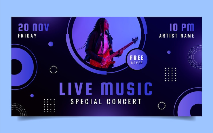 Vettore gratuito modello di post di facebook per concerti musicali