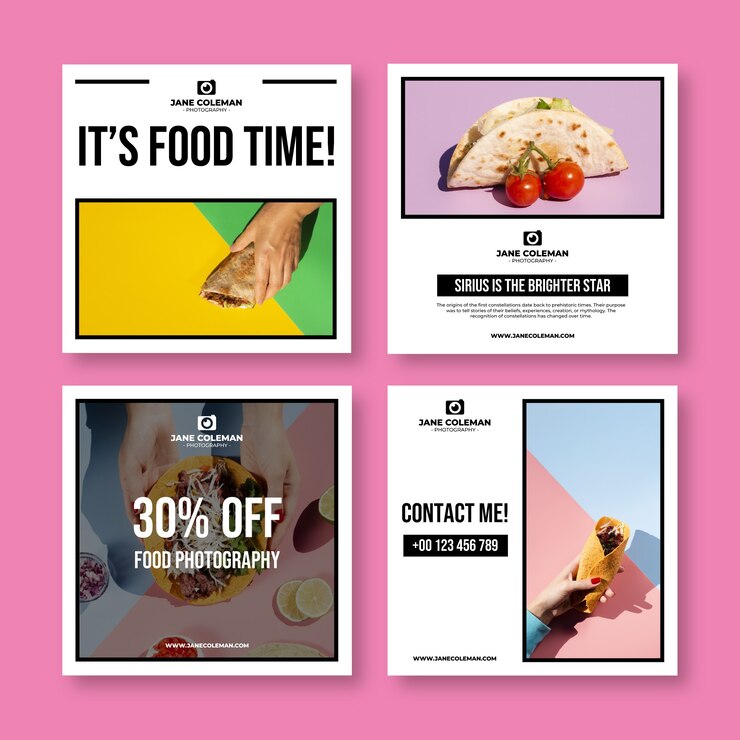 Vettore gratuito modello di post di instagram di un fotografo alimentare