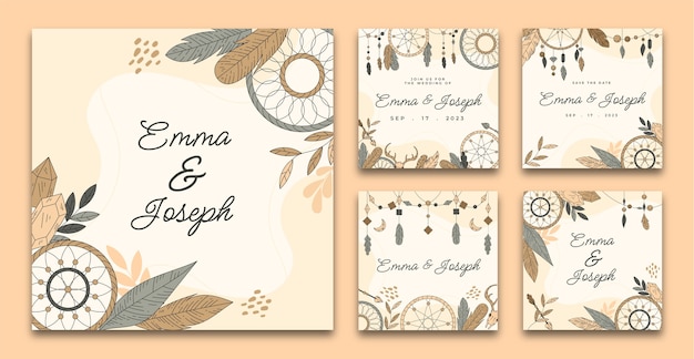 Modello di post di matrimonio boho disegnato a mano