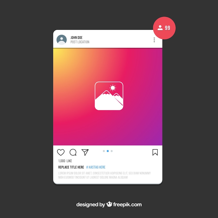 Vettore gratuito modello di post instagram con notifiche