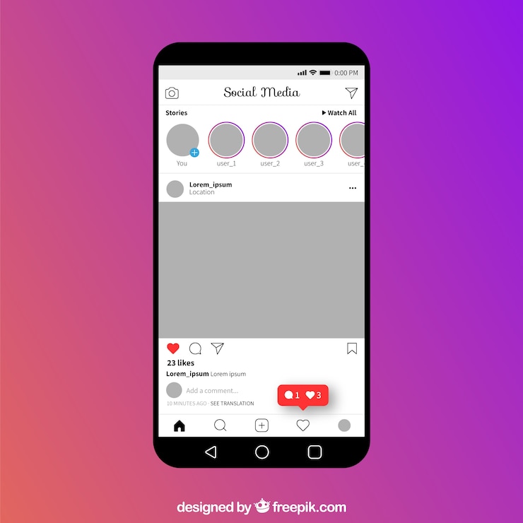 Vettore gratuito modello di post instagram con notifiche