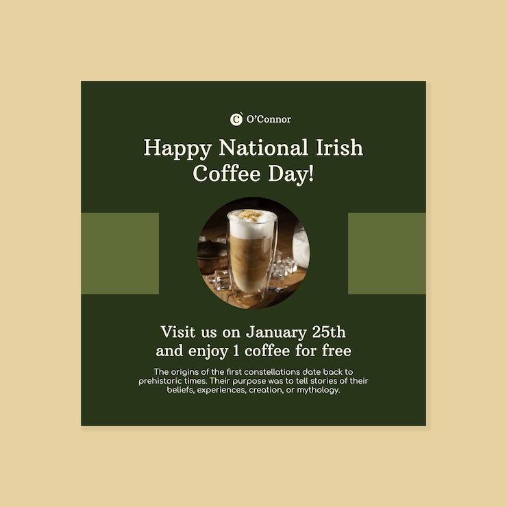 Vettore gratuito modello di post instagram per la giornata del caffè irlandese