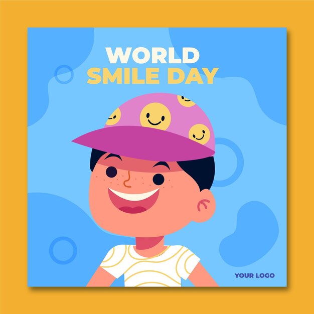 Modello di post instagram per la giornata mondiale del sorriso piatto disegnato a mano