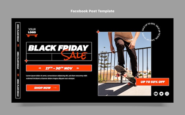 Modello di post sui social media del black friday piatto