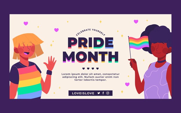 Modello di post sui social media del mese dell'orgoglio piatto