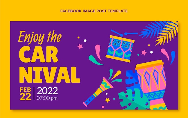 Modello di post sui social media di carnevale piatto