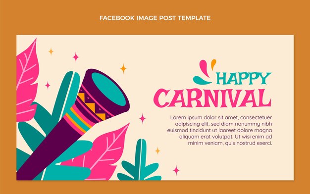 Modello di post sui social media di carnevale piatto