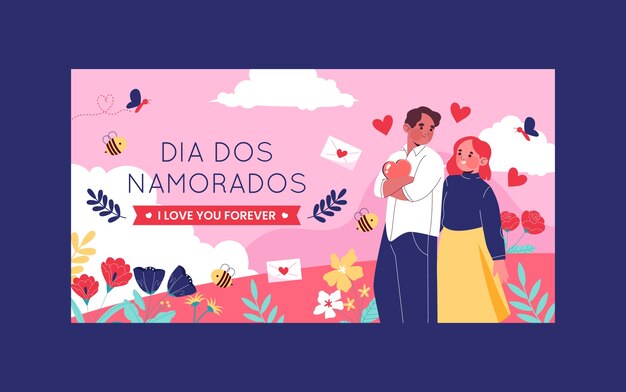 Modello di post sui social media dia dos namorados piatto