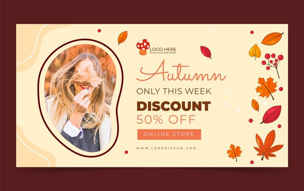 Modello di post sui social media disegnato a mano per la celebrazione dell'autunno