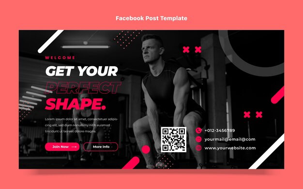 Modello di post sui social media fitness piatto