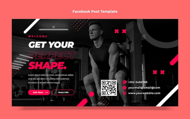 Modello di post sui social media fitness piatto