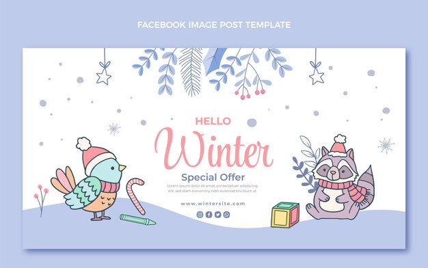 Modello di post sui social media invernali disegnato a mano
