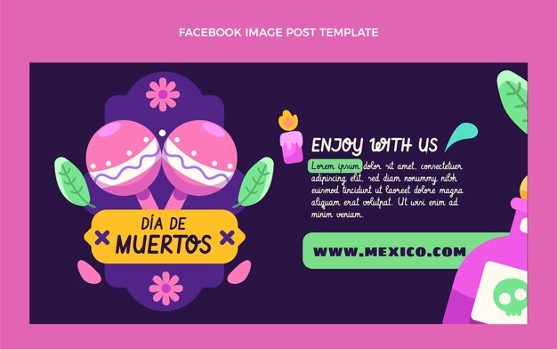 Modello di post sui social media piatto dia de muertos