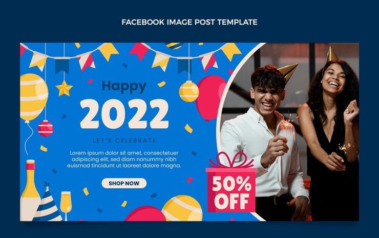 Vettore gratuito modello di post sui social media piatto per il nuovo anno