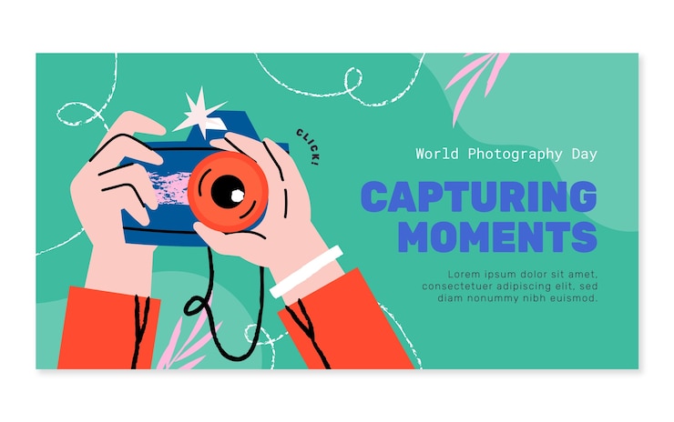 Vettore gratuito modello di post sui social media piatto per la giornata mondiale della fotografia