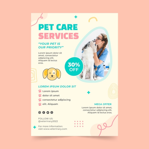 Modello di poster del centro veterinario disegnato a mano
