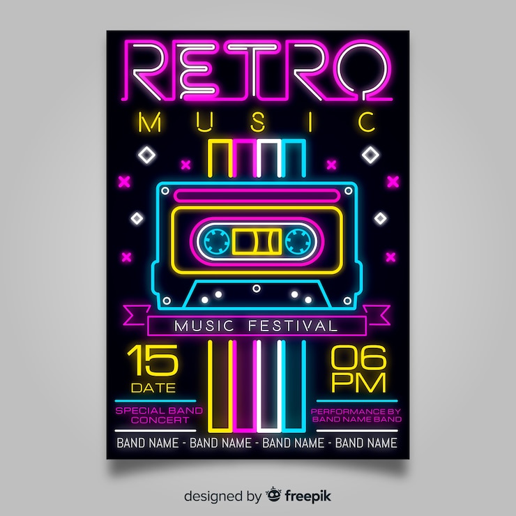 Vettore gratuito modello di poster del festival di musica al neon