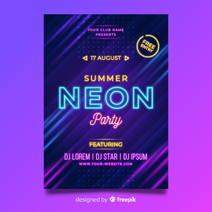 Vettore gratuito modello di poster del festival di musica al neon