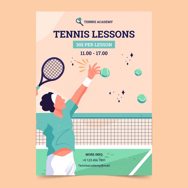 Modello di poster del gioco di tennis disegnato a mano