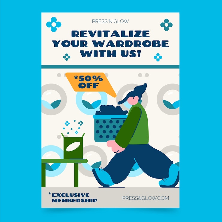 Vettore gratuito modello di poster del servizio di lavanderia disegnato a mano