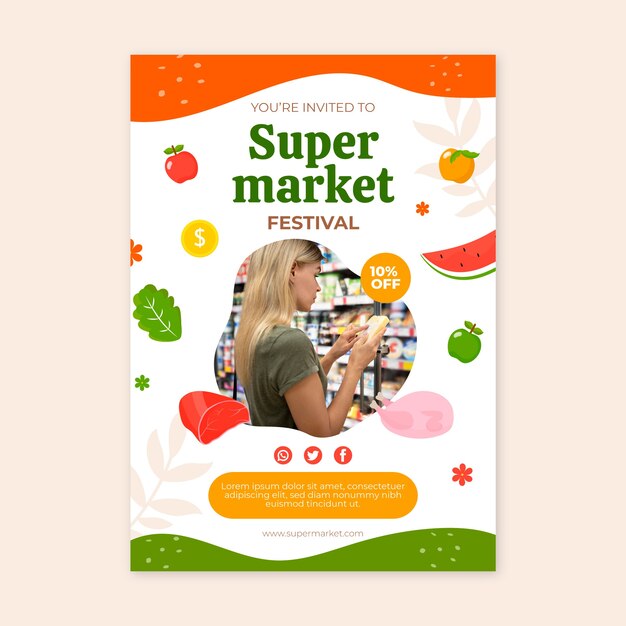Modello di poster del supermercato disegnato a mano