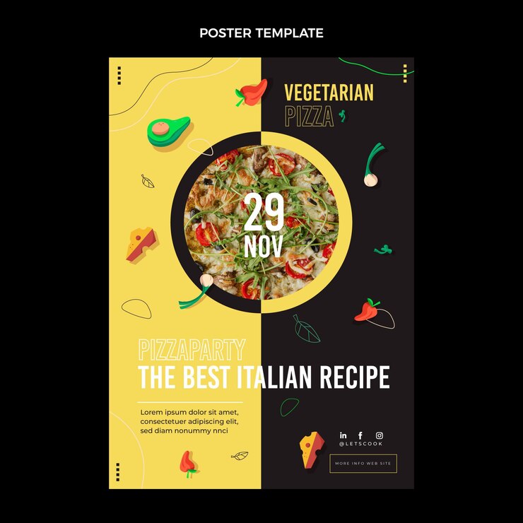 Vettore gratuito modello di poster di cibo design piatto