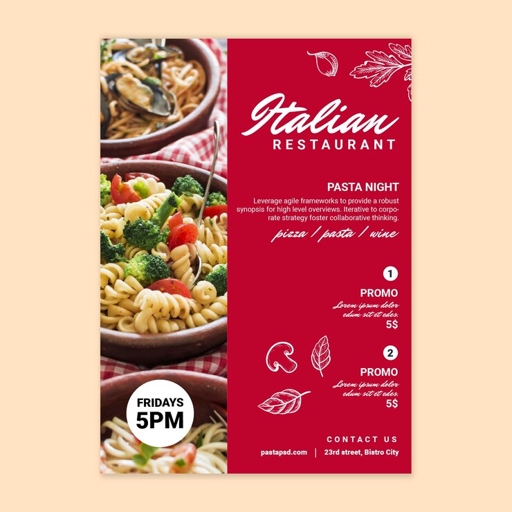 Vettore gratuito modello di poster di cibo italiano
