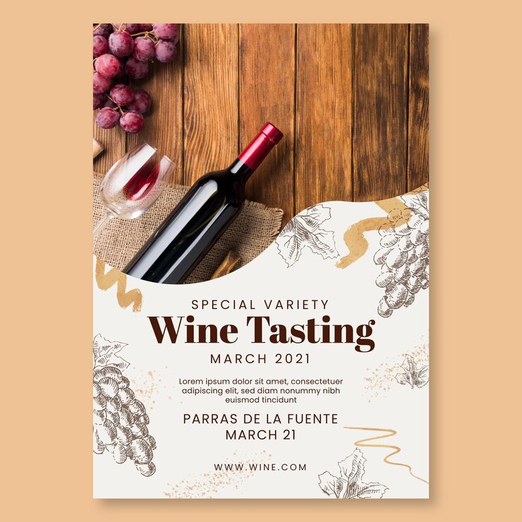 Vettore gratuito modello di poster di degustazione di vini