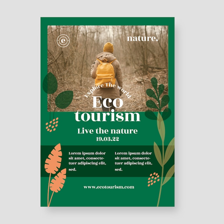 Vettore gratuito modello di poster di ecoturismo design piatto