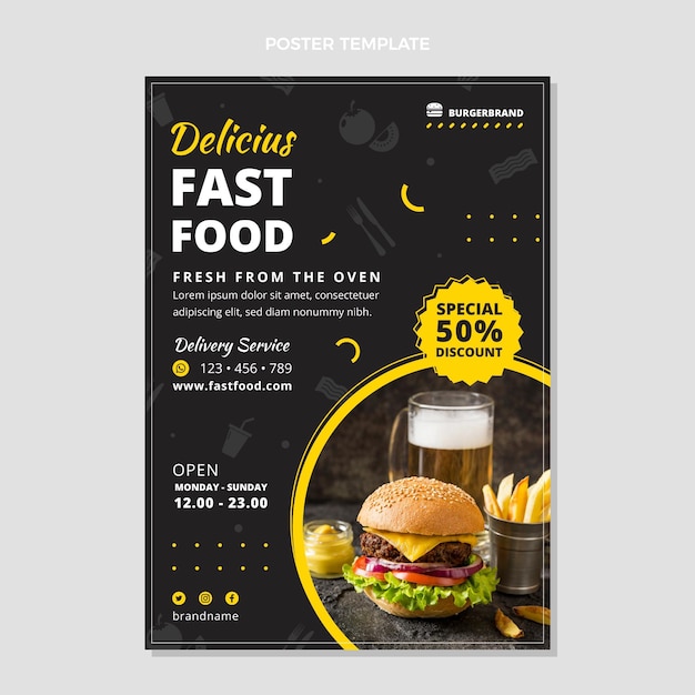 Modello di poster di fast food design piatto