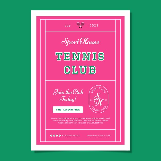 Modello di poster di gioco di tennis design piatto