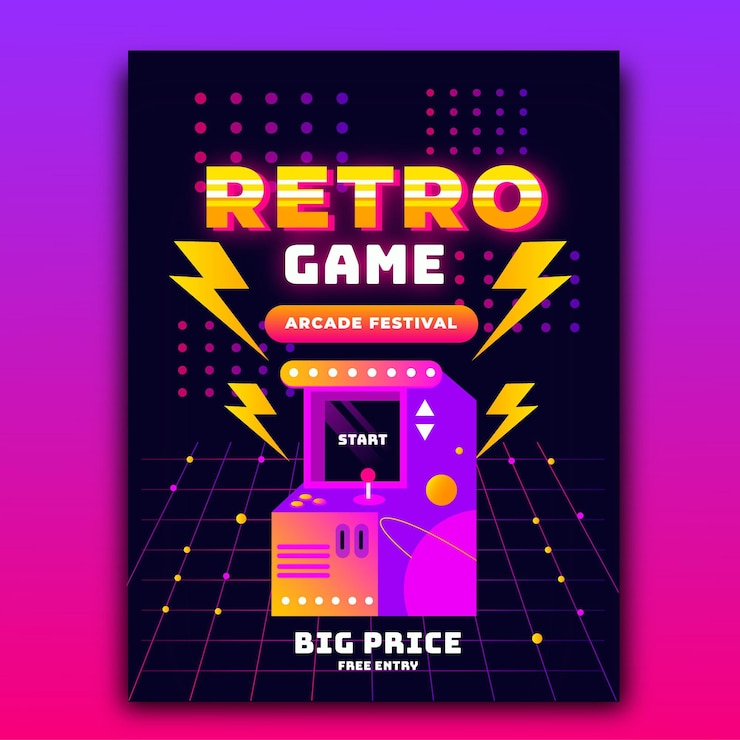 Vettore gratuito modello di poster di gioco retrò