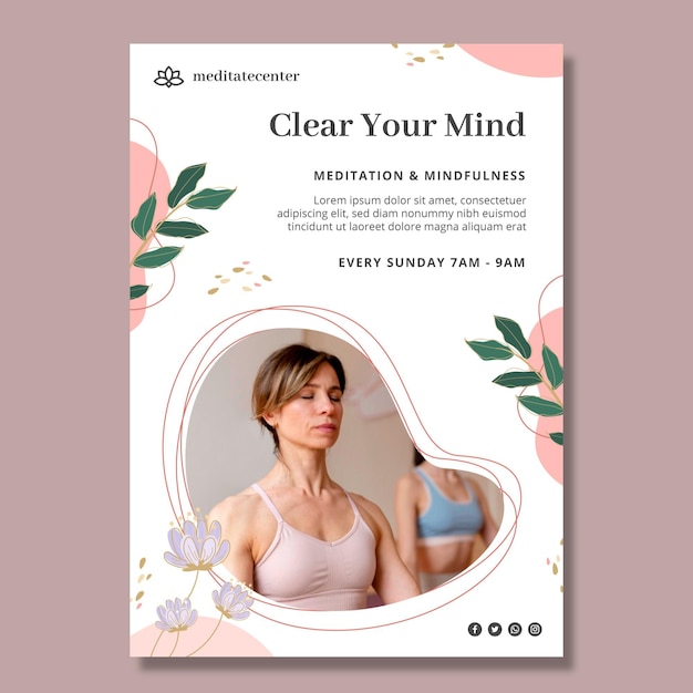 Modello di poster di meditazione e consapevolezza