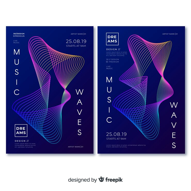 Vettore gratuito modello di poster di musica dell'onda sonora