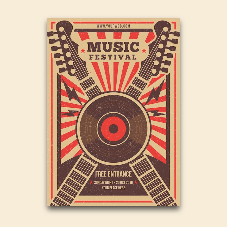 Vettore gratuito modello di poster di musica retrò