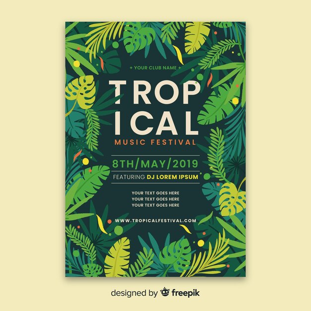 Modello di poster di un festival musicale disegnato a mano