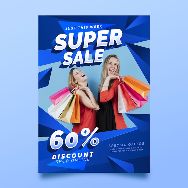 Modello di poster di vendita verticale realistico con foto