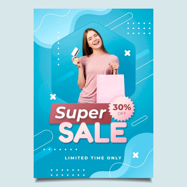 Modello di poster di vendita verticale sfumato con foto