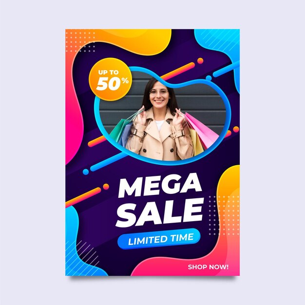 Modello di poster di vendita verticale sfumato con foto