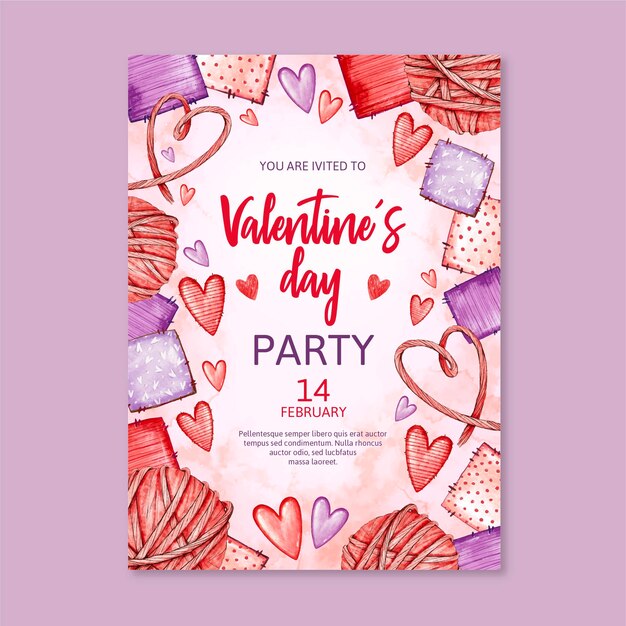 Modello di poster festa di san valentino dell'acquerello