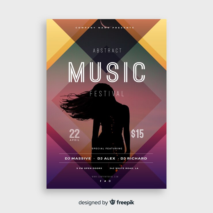 Vettore gratuito modello di poster festival di musica colorata
