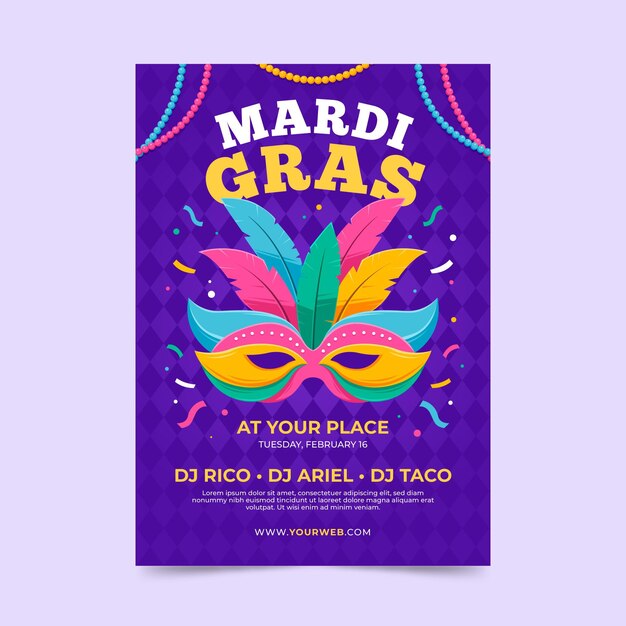Modello di poster Mardi Gras in design piatto