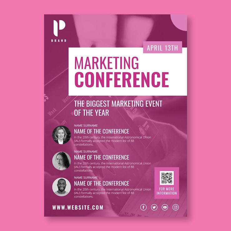 Vettore gratuito modello di poster per corsi di agenzia di marketing professionale
