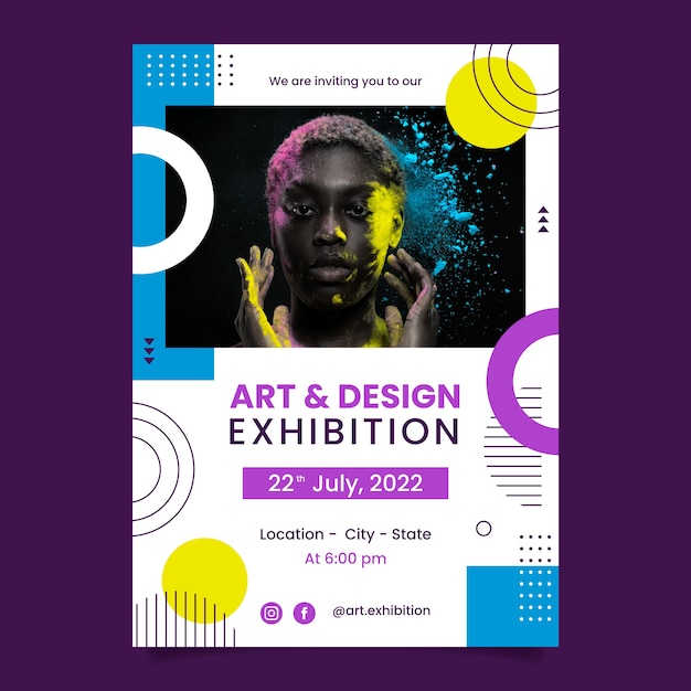 Modello di poster per eventi mostra d'arte piatta